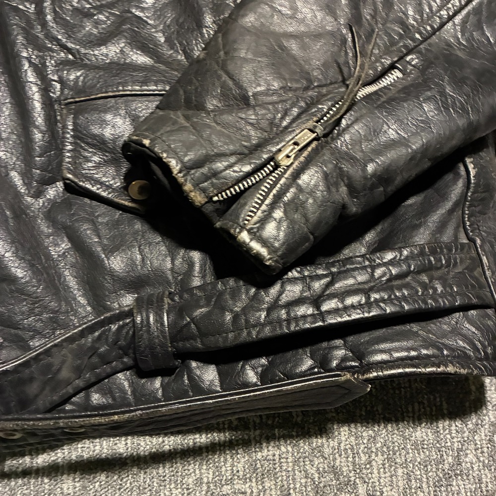 Unik International Leather Motorcycle Biker Jacket Belted Zip Size 60 Big Tall - Picture 3 of 15